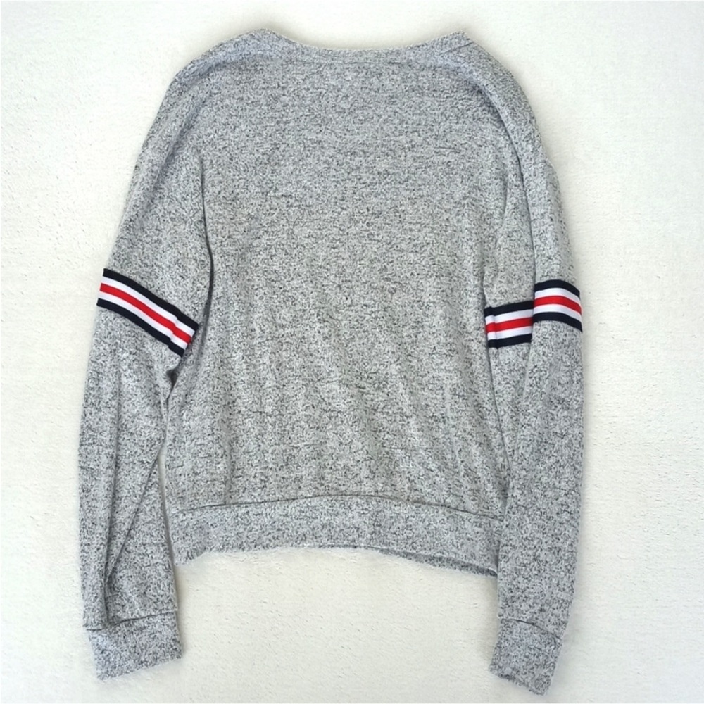 Gaze Women's Soft Grey w Red Blue & White Racer Stripes Long Sleeve Sweater S - Picture 6 of 10